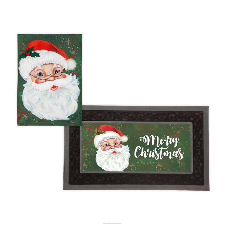 hooajalised ja kingitused 820L526 lõbus jõuluvana aia lipp ja sassafras matt kimbu komplekt Plow & Hearth