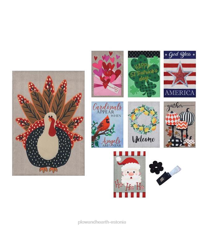 hooajalised ja kingitused 820L3110 komplekt 8 hooajalist kotiriidest aialippu Plow & Hearth