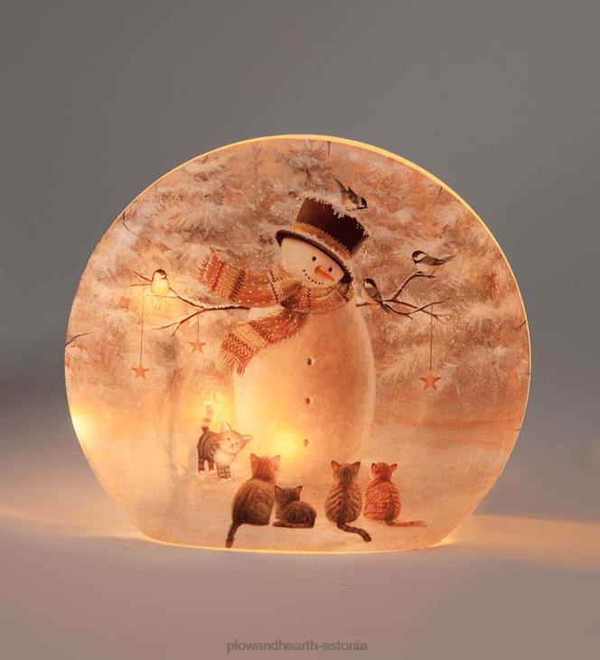 hooajalised ja kingitused 820L2168 valgustatud lumememme ja kassipoegade lauadekoor Plow & Hearth