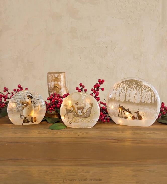 hooajalised ja kingitused 820L2168 valgustatud lumememme ja kassipoegade lauadekoor Plow & Hearth