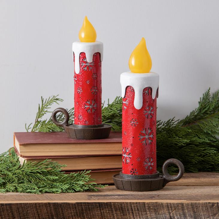 hooajalised ja kingitused 820L2176 valgustatud lumehelvestest küünlajalgade lauakaunistus, komplektis 2 Plow & Hearth