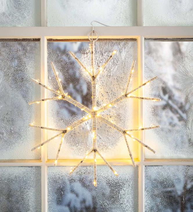 hooajalised ja kingitused 820L2180 valgustatud kaseoksa lumehelbe rippuv aktsent - pruun Plow & Hearth