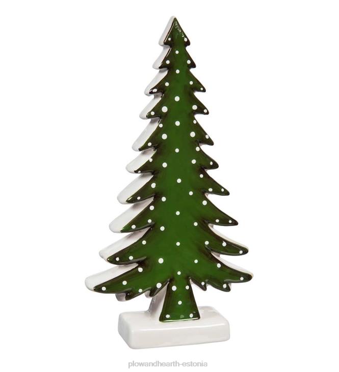 hooajalised ja kingitused 820L2193 keraamiline põhjapõdra ja igihaljas lauadekoor, komplektis 3 Plow & Hearth