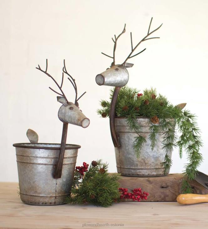 hooajalised ja kingitused 820L2209 metallist hirve istutusmasinad, komplektis 2 Plow & Hearth