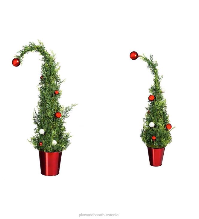 hooajalised ja kingitused 820L2210 kaunistustega kunstpuud punastes pottides, komplektis 2 Plow & Hearth