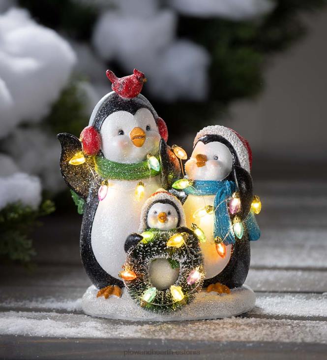 hooajalised ja kingitused 820L2211 valgustatud pingviinitrio jõulutuledega Plow & Hearth