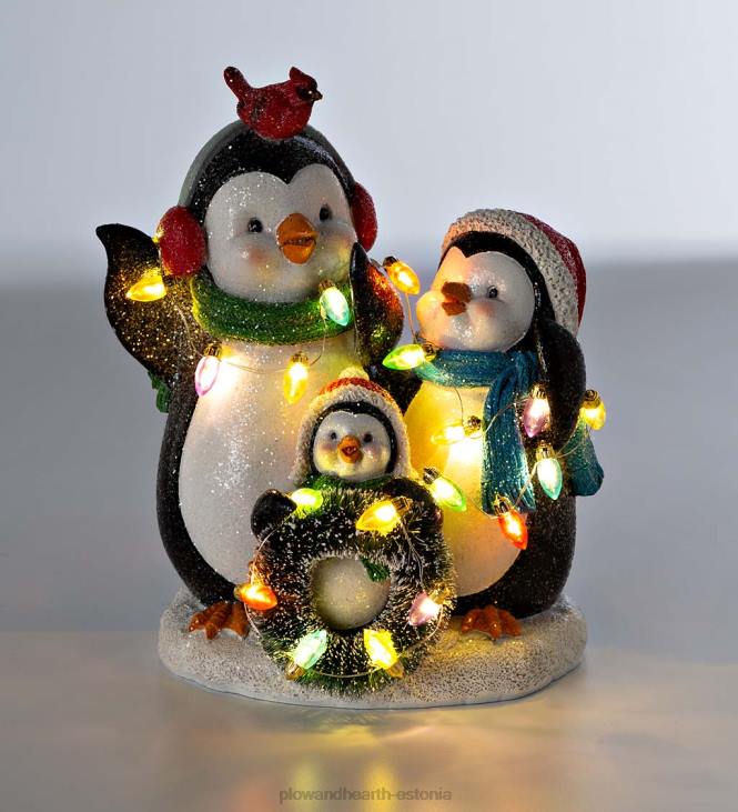 hooajalised ja kingitused 820L2211 valgustatud pingviinitrio jõulutuledega Plow & Hearth