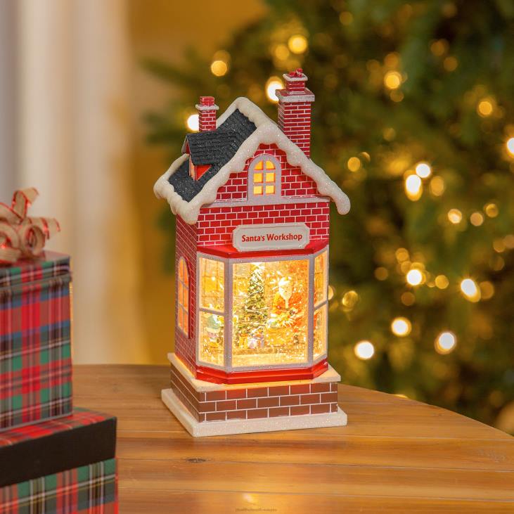 hooajalised ja kingitused 820L2216 valgustatud jõuluvana töökoja vesikera latern Plow & Hearth