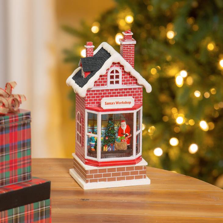 hooajalised ja kingitused 820L2216 valgustatud jõuluvana töökoja vesikera latern Plow & Hearth