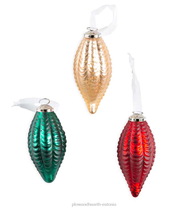 hooajalised ja kingitused 820L2243 ülisuured klaasist kuuseehted, komplektis 12 tk - punane/roheline/kuldne Plow & Hearth