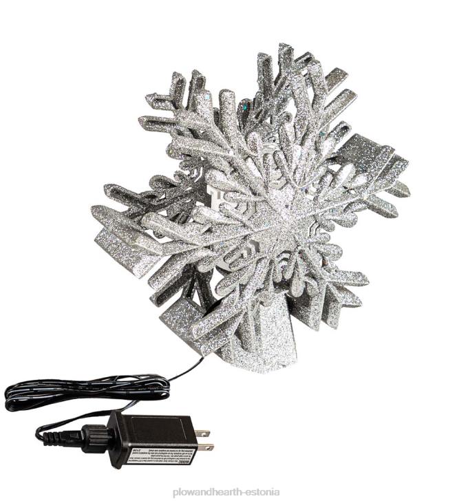 hooajalised ja kingitused 820L2249 hõbedane lumehelves jõulupuu ladvik LED projitseeritud tähtedega Plow & Hearth