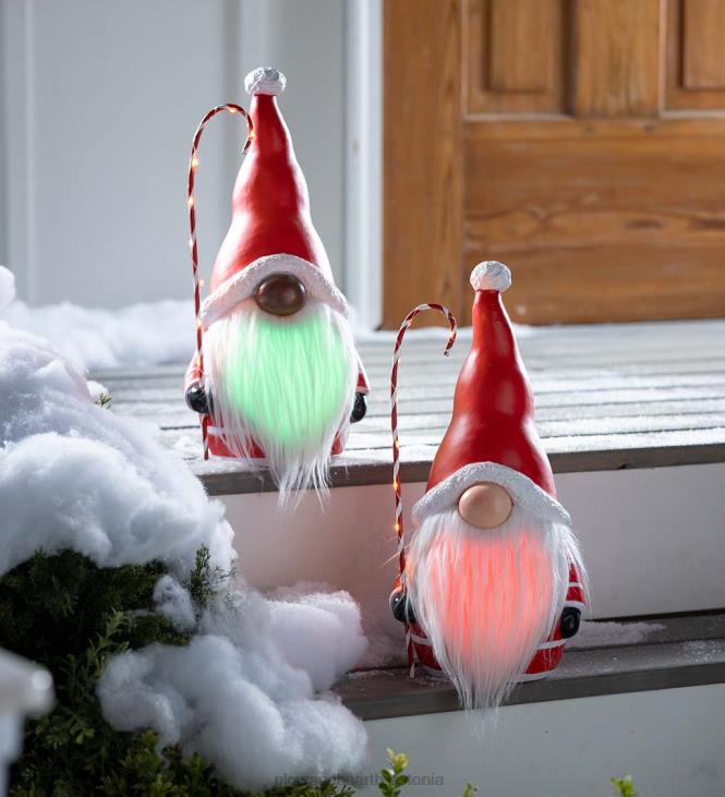 hooajalised ja kingitused 820L2286 valgustatud kristalliseerunud ja värvimuutva habemega jõuluvana päkapikk - must Plow & Hearth