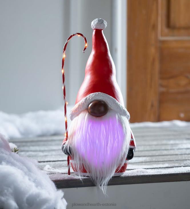 hooajalised ja kingitused 820L2286 valgustatud kristalliseerunud ja värvimuutva habemega jõuluvana päkapikk - must Plow & Hearth