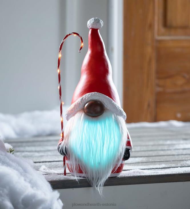 hooajalised ja kingitused 820L2286 valgustatud kristalliseerunud ja värvimuutva habemega jõuluvana päkapikk - must Plow & Hearth