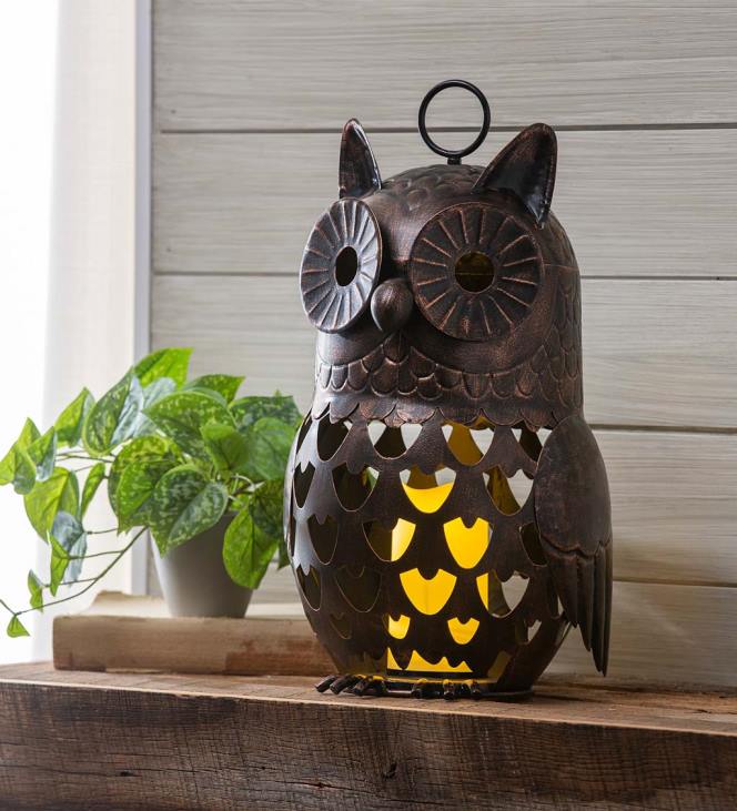 hooajalised ja kingitused 820L3121 meisterdatud metallist led öökulli latern Plow & Hearth