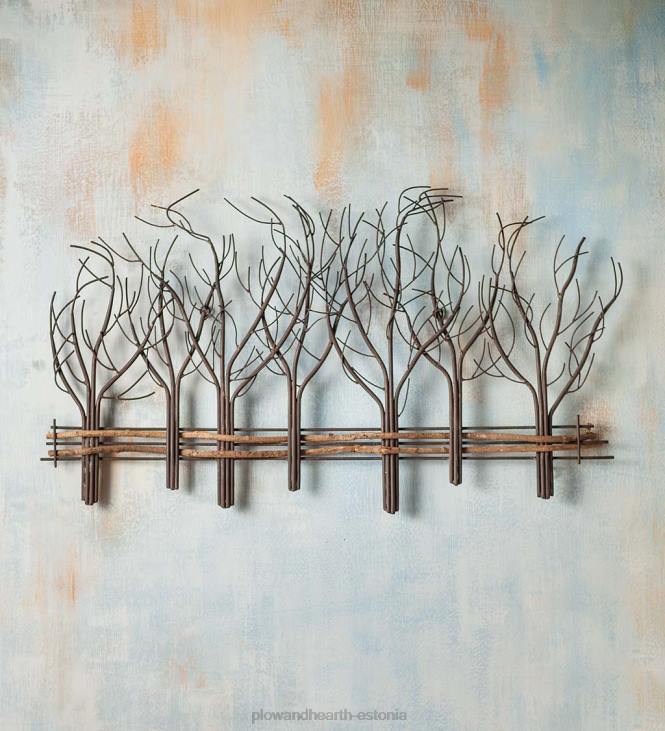 hooajalised ja kingitused 820L2158 metallist ja looduslikust viinapuust seitse talvepuud seinakunst Plow & Hearth