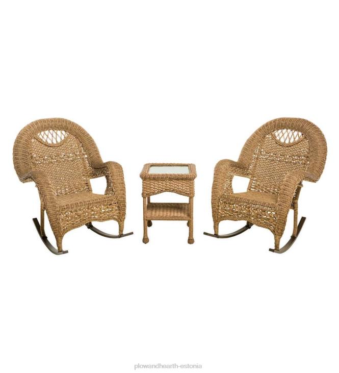 hooajalised ja kingitused 820L2161 prospect hill punutud komplekt kahest kiiktoolist ja otsalauast - triivpuust Plow & Hearth