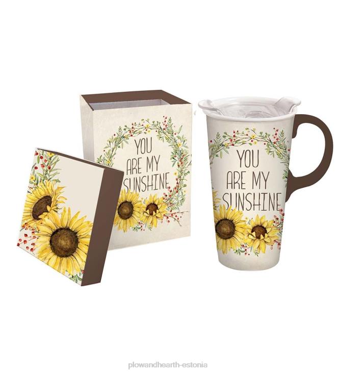 hooajalised ja kingitused 820L3080 päevalilled ja päikesepaistekeraamiline karbi ja tritankaanega reisikruus - päevalill Plow & Hearth