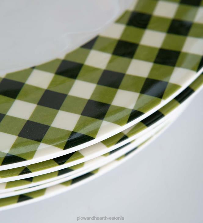 hooajalised ja kingitused 820L3223 sambla gingham melamiinist õhtusöögitaldrikud, komplektis 6 - sammal Plow & Hearth