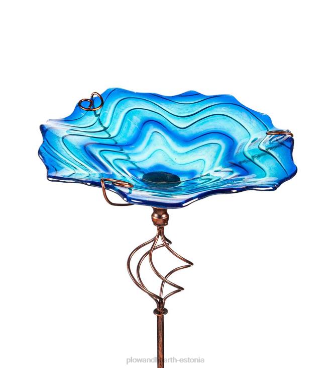 hoov & aed 820L437 sinine keerisklaasist linnuvann aiavaiaga Plow & Hearth