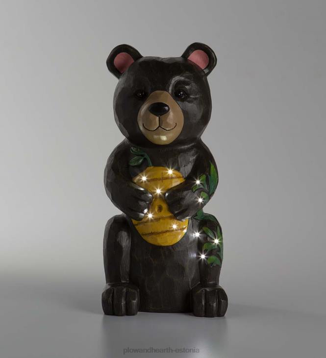 hoov & aed 820L297 siseruumides/väljas valgustatud must karu ja mee lühike kuju Plow & Hearth