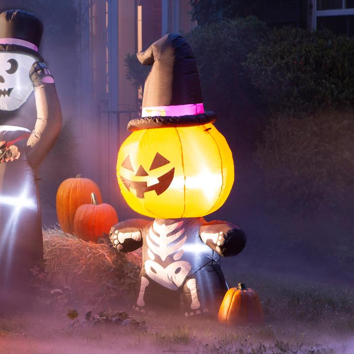 hoov & aed 820L431 valgustatud jack-o-lantern skelett halloween täispuhutav Plow & Hearth