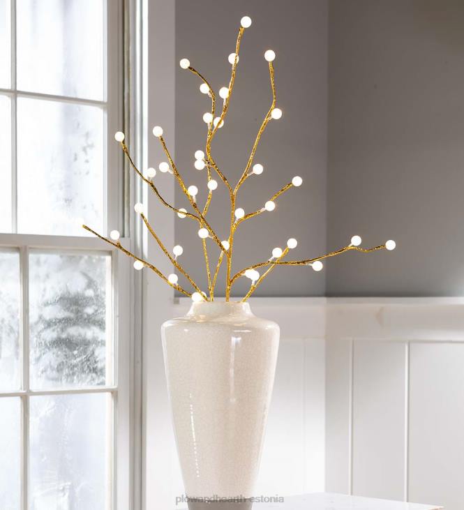 hoov & aed 820L27 sise-/väljas kuldsed metallik oksad sooja valge tulega, komplektis 2 Plow & Hearth