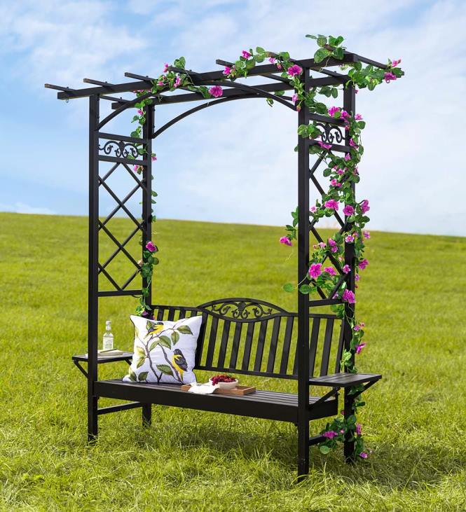 hoov & aed 820L496 valatud alumiiniumist lehtla pink pergola abilaudadega - must Plow & Hearth