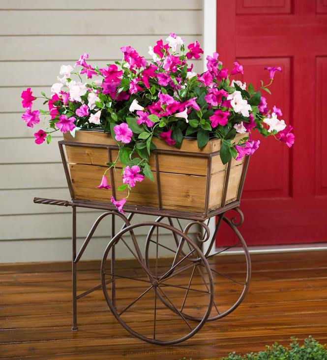 hoov & aed 820L952 puidust ratastega vaguni istutusmasin/joogihoidja Plow & Hearth