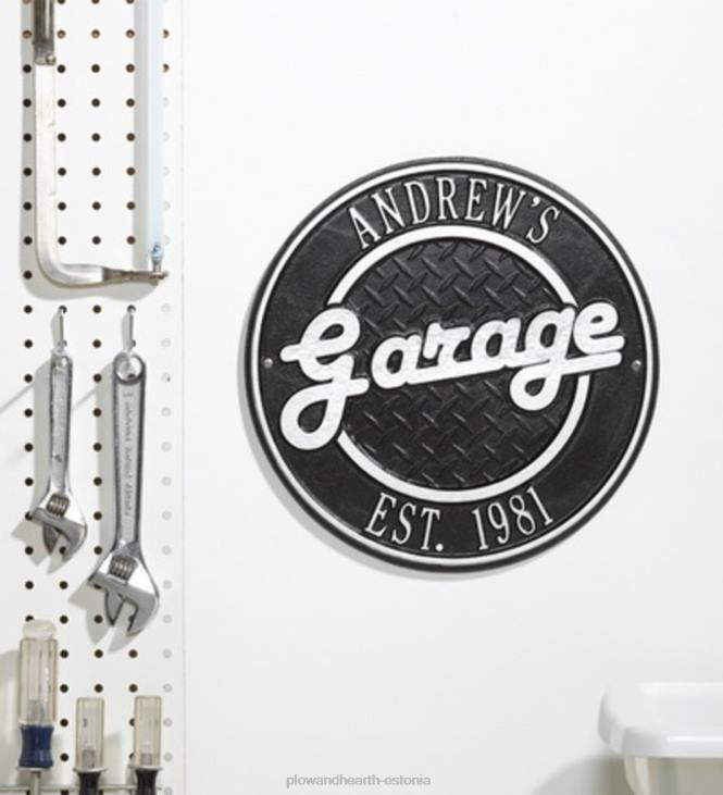 hoov & aed 820L718 isikupärastatud ümmargune retro-garaažisilt valatud alumiiniumist - must Plow & Hearth