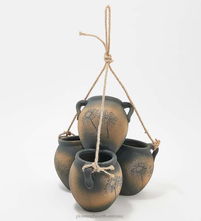 hoov & aed 820L1002 rippuv vintage neljapotiga istutusmasin - terrakota kiilid Plow & Hearth