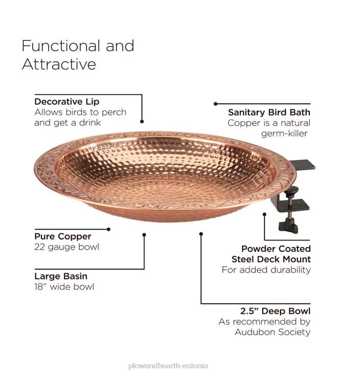 hoov & aed 820L836 suur tekile paigaldatud vasest linnuvann Plow & Hearth