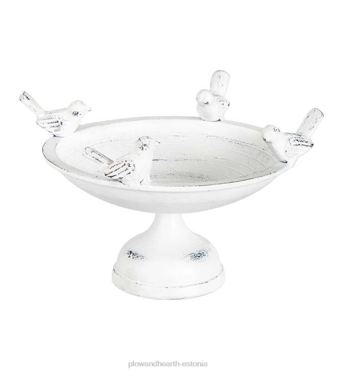 hoov & aed 820L837 istuvad linnud metallist lauapealne linnuvann - valge Plow & Hearth
