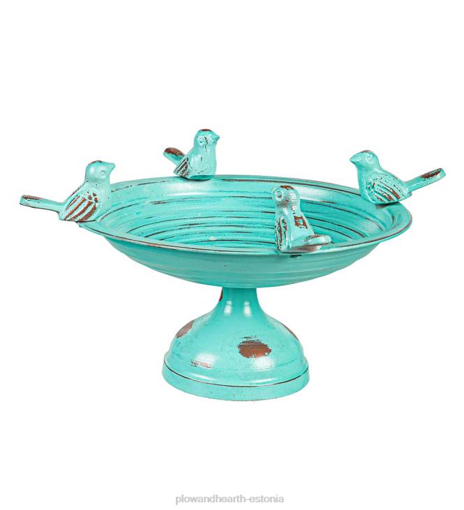 hoov & aed 820L837 istuvad linnud metallist lauapealne linnuvann - valge Plow & Hearth