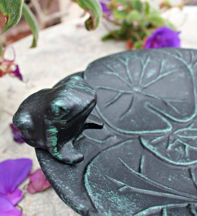 hoov & aed 820L838 konna lauaplaadi metallist linnuvann - verdigris Plow & Hearth