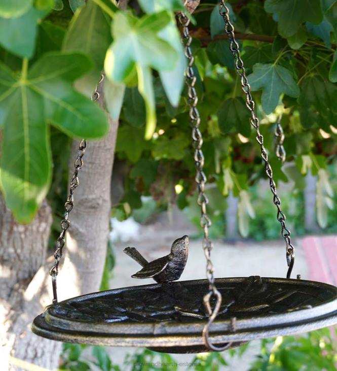 hoov & aed 820L851 lilleline munakivimotiiv rippuv metallist linnuvann - vaserooste Plow & Hearth