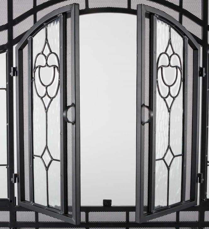 kamin 820L2877 väike kaheukseline kaminaekraan klaasist lillepaneelidega - must Plow & Hearth