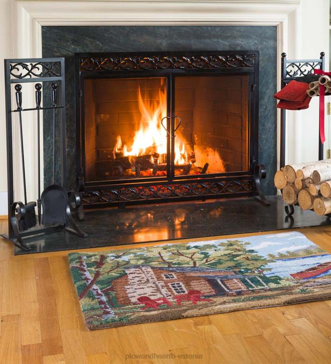 kamin 820L3181 väike malmist kerimisega tuleekraan ustega - must Plow & Hearth