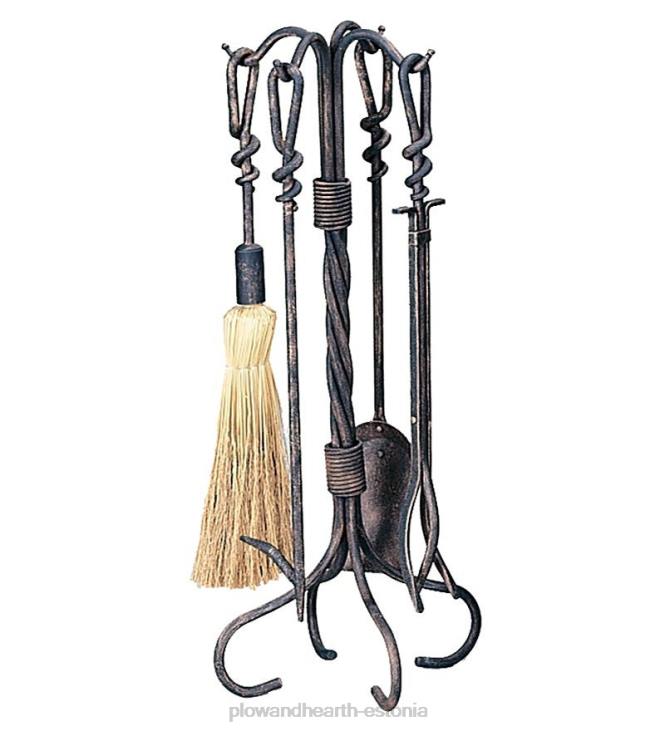 kamin 820L2752 sepistatud 5-osaline antiikse roosteviimistlusega keerdkäepidemetega kaminatööriistade komplekt - rooste Plow & Hearth