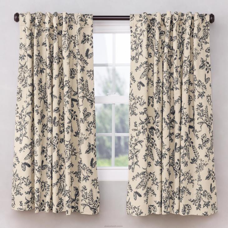 majatarbed 820L2558 botanical toile isoleeritud topeltvoodriga puuvillane kardinapaneel varrastega taskuga Plow & Hearth