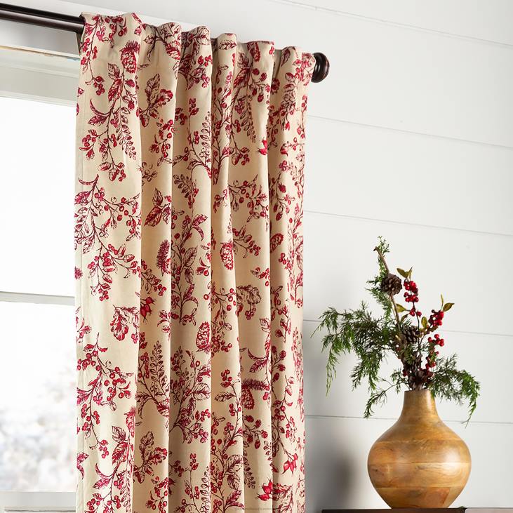 majatarbed 820L2558 botanical toile isoleeritud topeltvoodriga puuvillane kardinapaneel varrastega taskuga Plow & Hearth