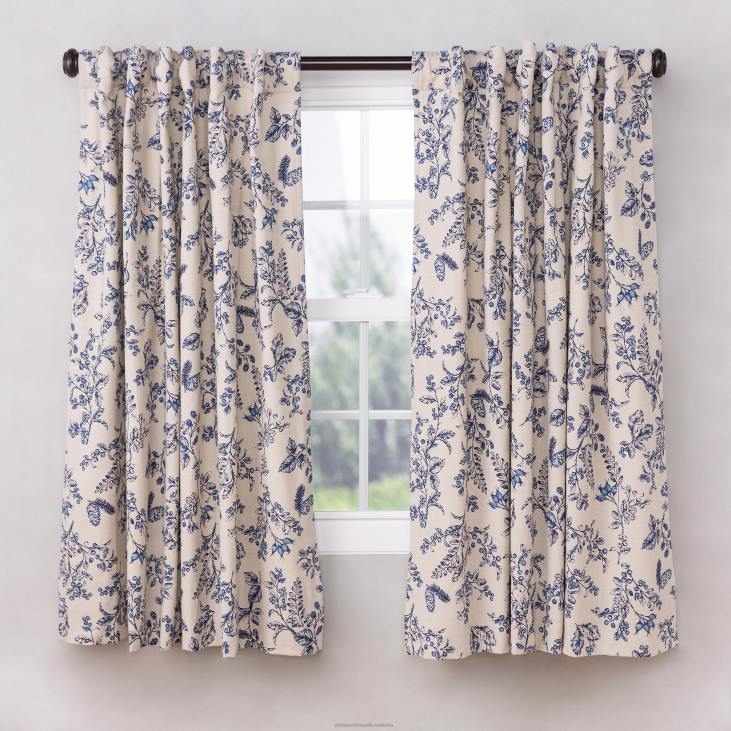 majatarbed 820L2558 botanical toile isoleeritud topeltvoodriga puuvillane kardinapaneel varrastega taskuga Plow & Hearth