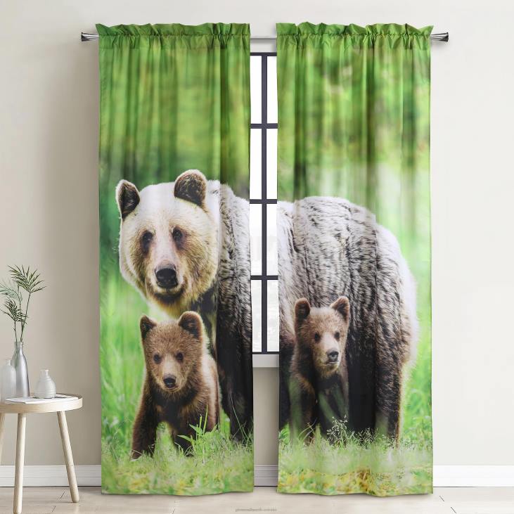 majatarbed 820L2592 Loodusest inspireeritud fotoreaalsed varrastega taskukardinapaneelid – karu stseen – 52 x 84 Plow & Hearth