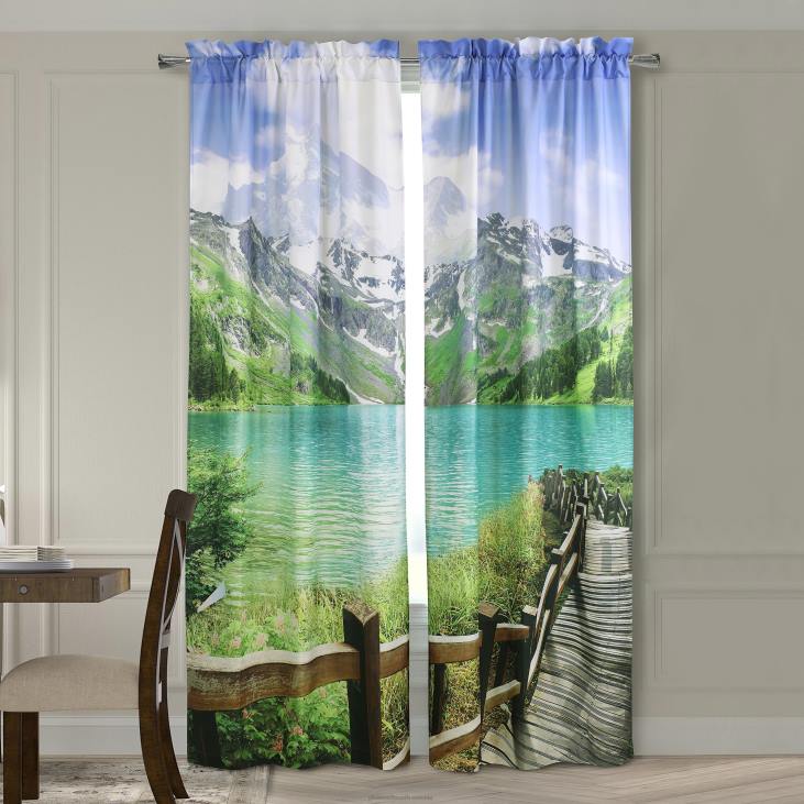 majatarbed 820L2592 Loodusest inspireeritud fotoreaalsed varrastega taskukardinapaneelid – karu stseen – 52 x 84 Plow & Hearth