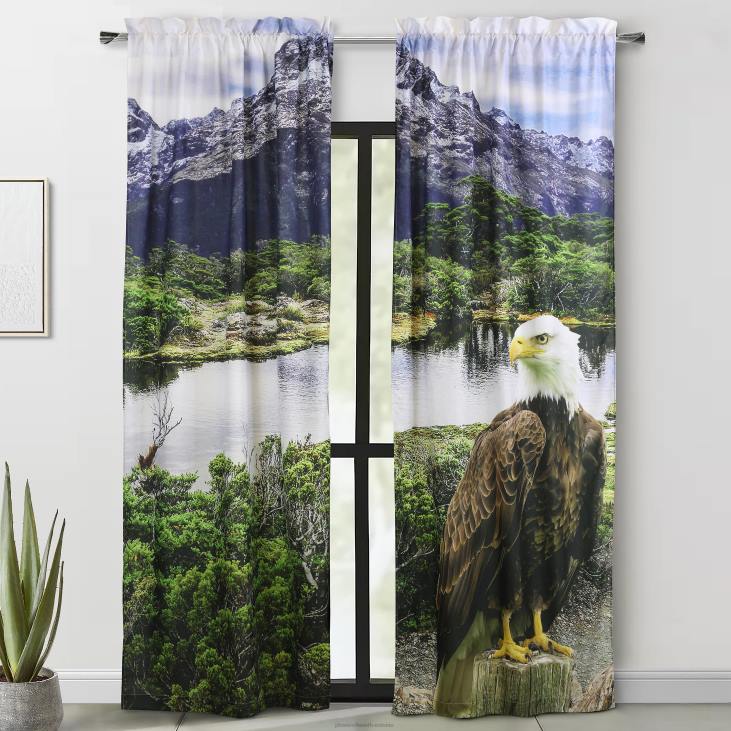 majatarbed 820L2592 Loodusest inspireeritud fotoreaalsed varrastega taskukardinapaneelid – karu stseen – 52 x 84 Plow & Hearth