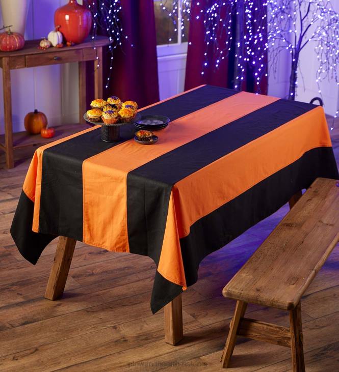 majatarbed 820L2409 halloweeni oranž ja must puuvillane triibuline laudlina Plow & Hearth