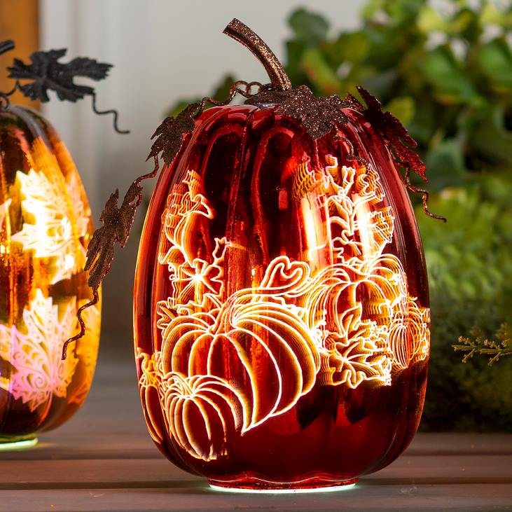 majatarbed 820L2411 elavhõbedaklaasist valgustatud kõrvitsa halloweeni aktsent - sinine ämblikuvõrk Plow & Hearth