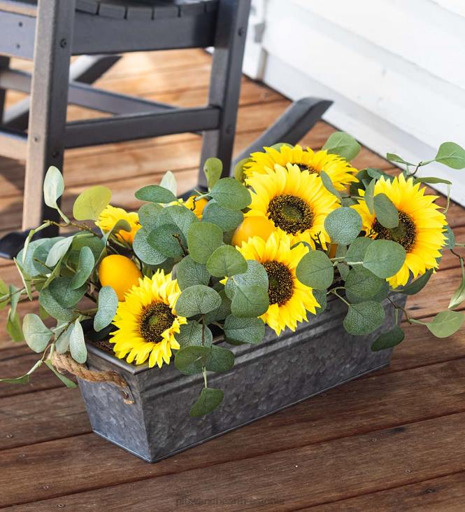 majatarbed 820L2426 faux päevalille, sidruni ja eukalüpti lilleseade istutusmasinas Plow & Hearth