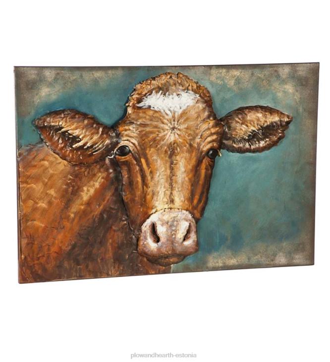 majatarbed 820L2469 käsitööna valmistatud metallist 3D lehma seinakunst Plow & Hearth