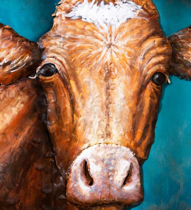 majatarbed 820L2469 käsitööna valmistatud metallist 3D lehma seinakunst Plow & Hearth